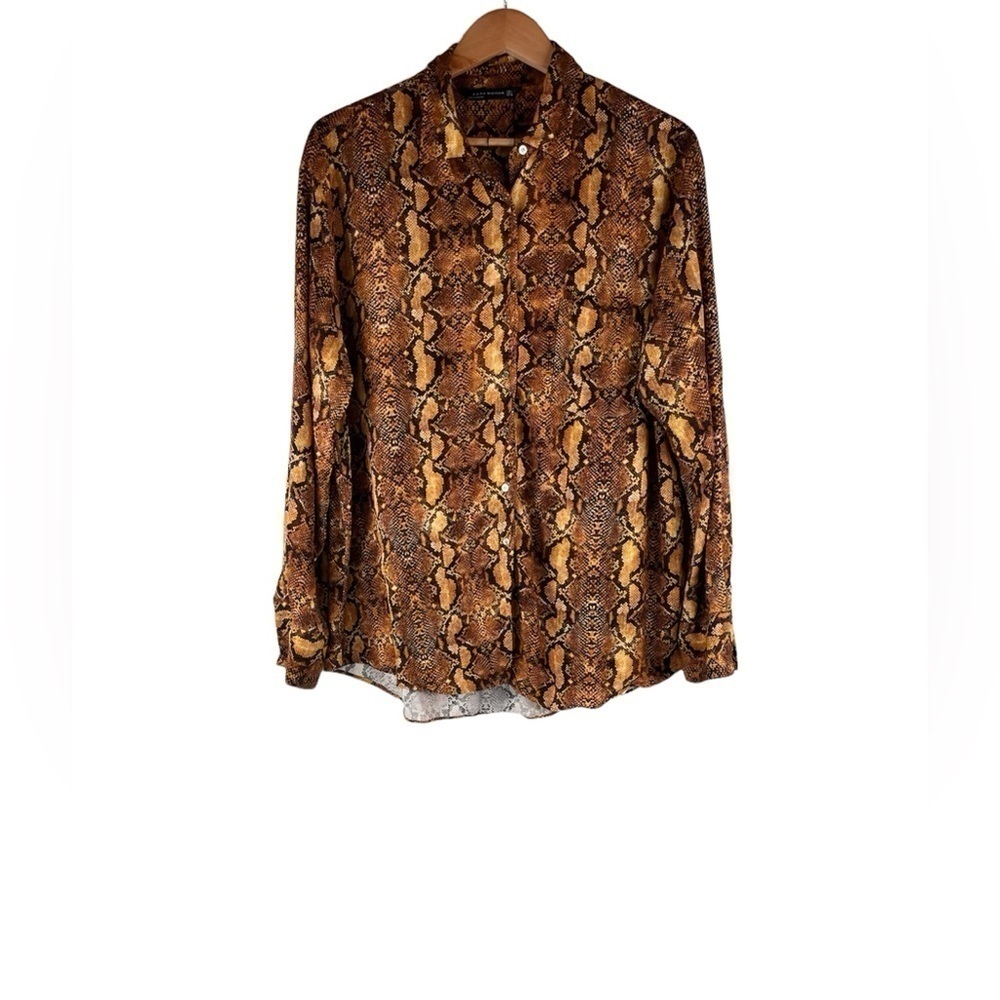 Zara Snakeprint Long Sleeve Buttondown Blouse Size Large